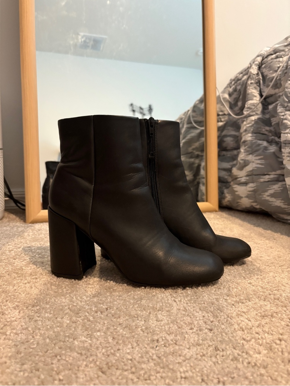 Madden Girl Black Faux-Leather Block Heel Ankle Boots
